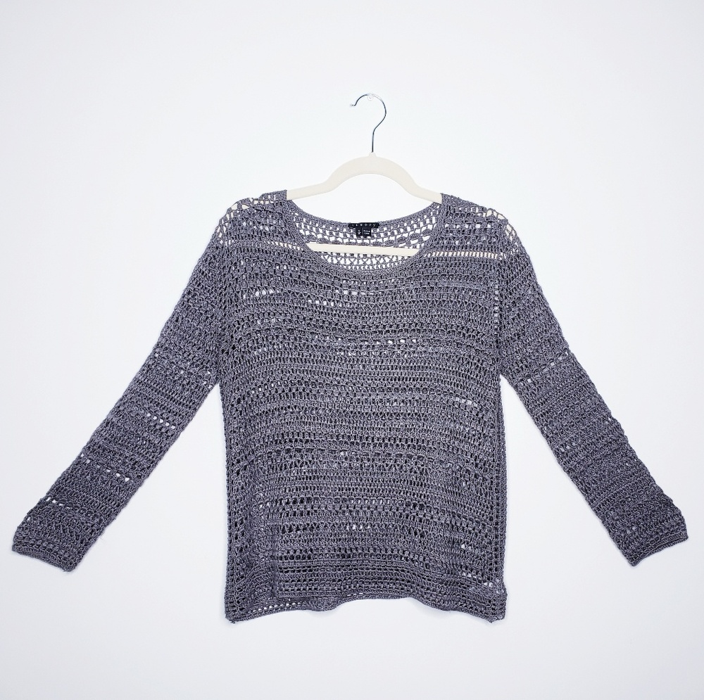 Theory Grey Loose Knit Sweater Scoop Neck SM
